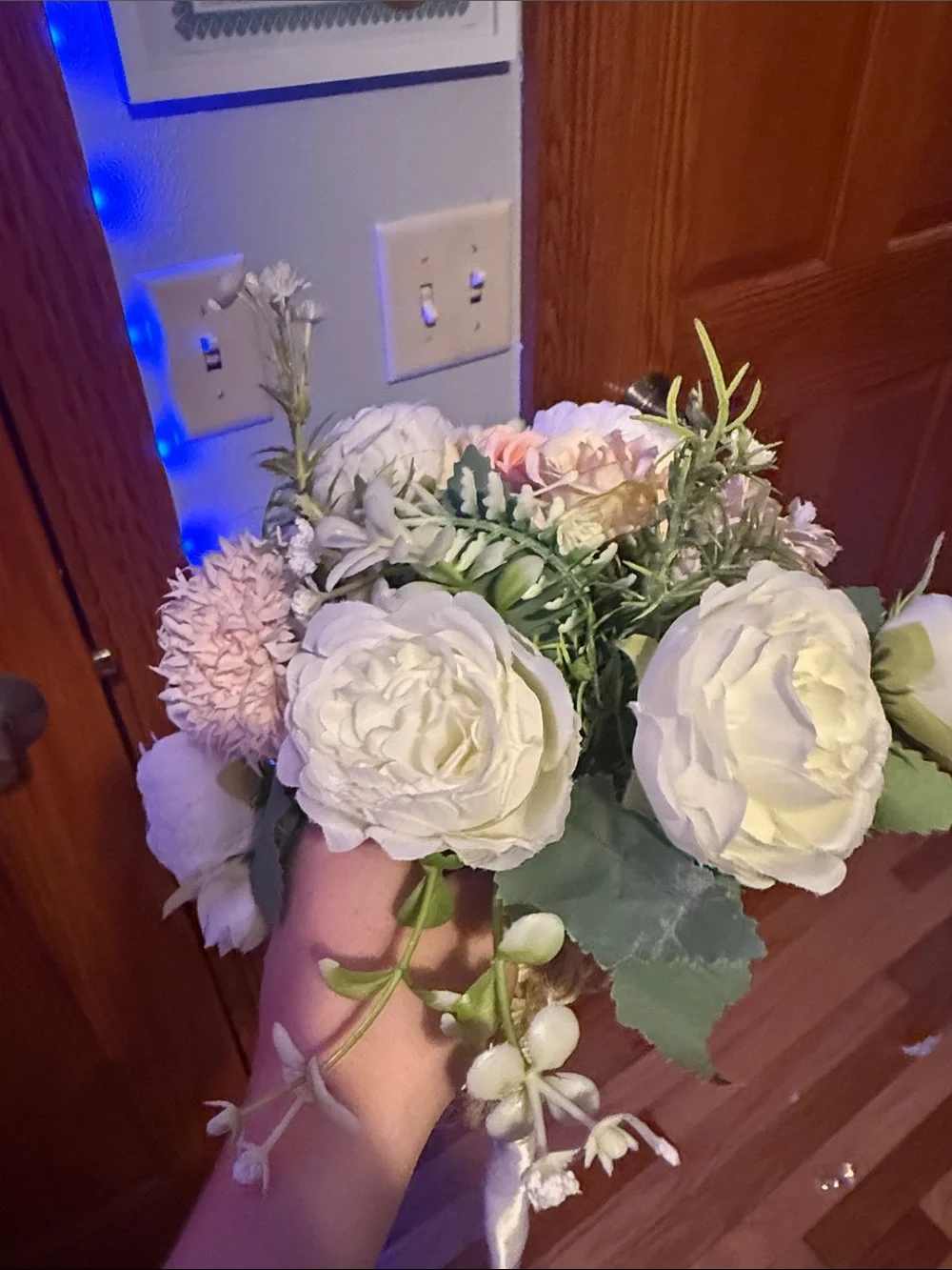 Artificial Floral Bouquet - White and Soft Pink -